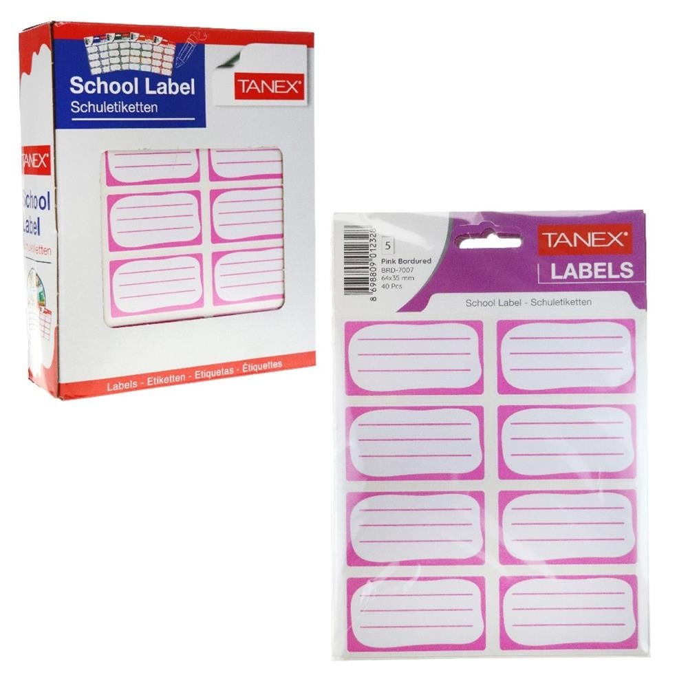Tanex Bordürlü Pembe Çift Sıra Okul Etiketi 5 Ad Brd-7007