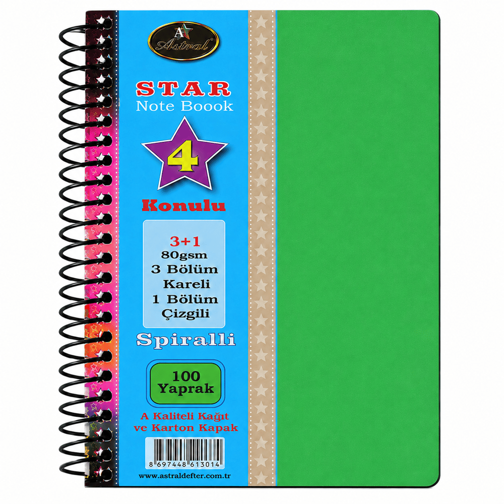 4 Ortalı Defter Defne Star Ayraçlı Defter 3+1 Defter 100 Yaprak DFN-6662