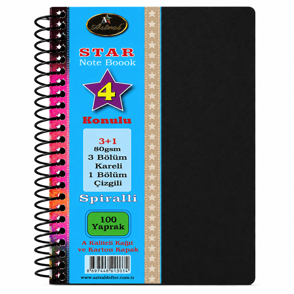4 Ortalı Defter Defne Star Ayraçlı Defter 3+1 Defter 100 Yaprak DFN-6662