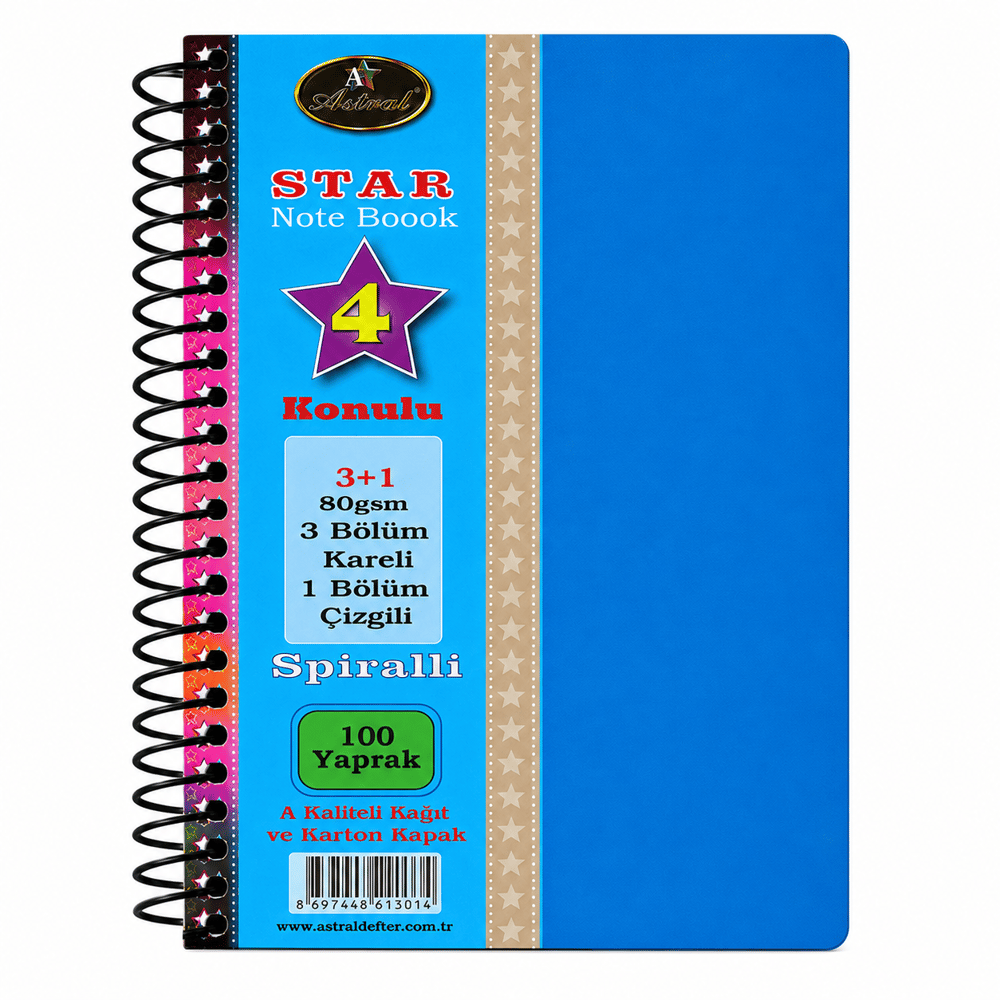 4 Ortalı Defter Defne Star Ayraçlı Defter 3+1 Defter 100 Yaprak DFN-6662