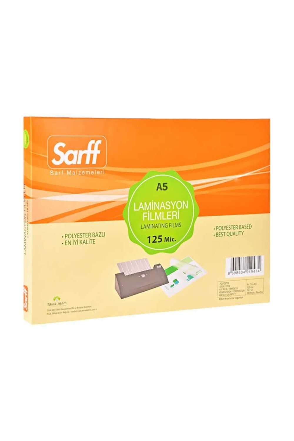 A5 Laminasyon Filmi Şeffaf 125mic. Parlak 100 Adet