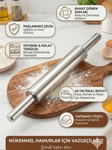 İvory Büyük Döner Saplı Çelik Merdane IVO-6074