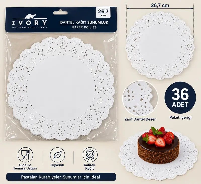 İvory Kağıt Dantel Sunumluk 36'lı 26,7 cm IVO-CK0200