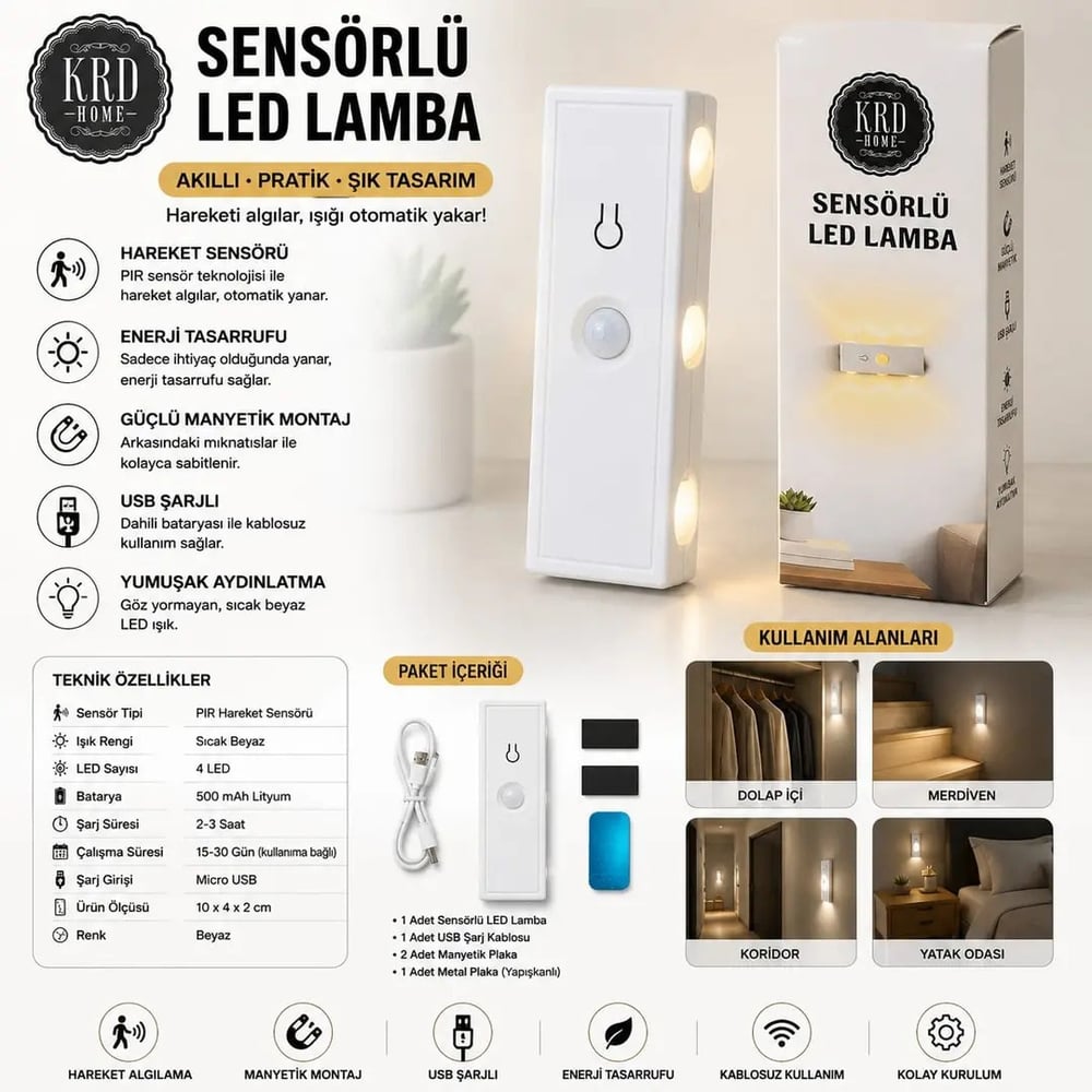 Krd Home KRD-8479 Dikdörtgen Sensörlü Lamba
