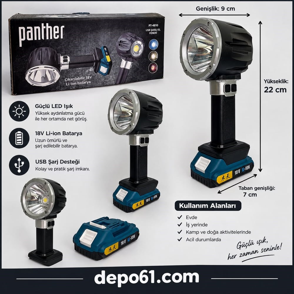 Panther Pt-4810 Usb Şarjlı El Feneri 4000 Lümen