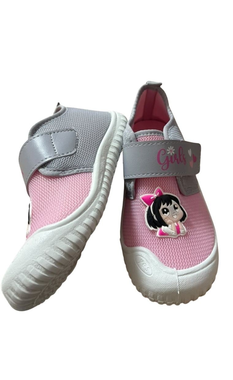 Pembe Gri Kız Figürlü 31 Numara Cırt Cırtlı Çocuk Ev Panduf