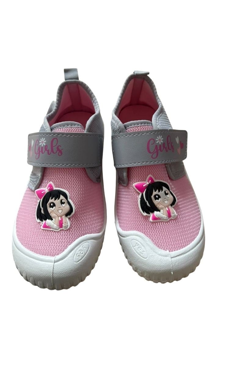 Pembe Gri Kız Figürlü 31 Numara Cırt Cırtlı Çocuk Ev Panduf