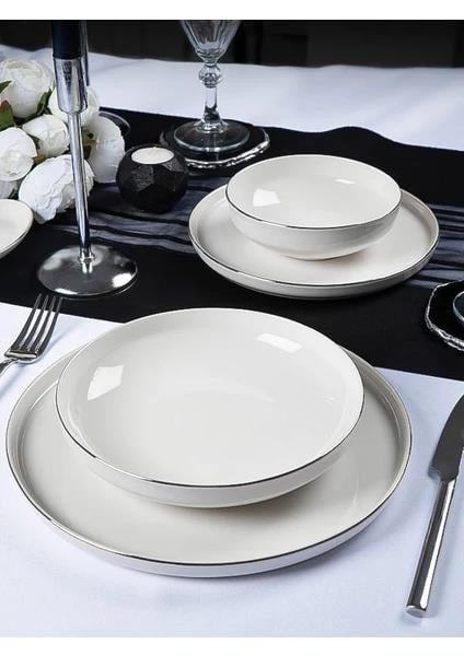24 Parça Yalın Platin Yaldız Yemek Seti