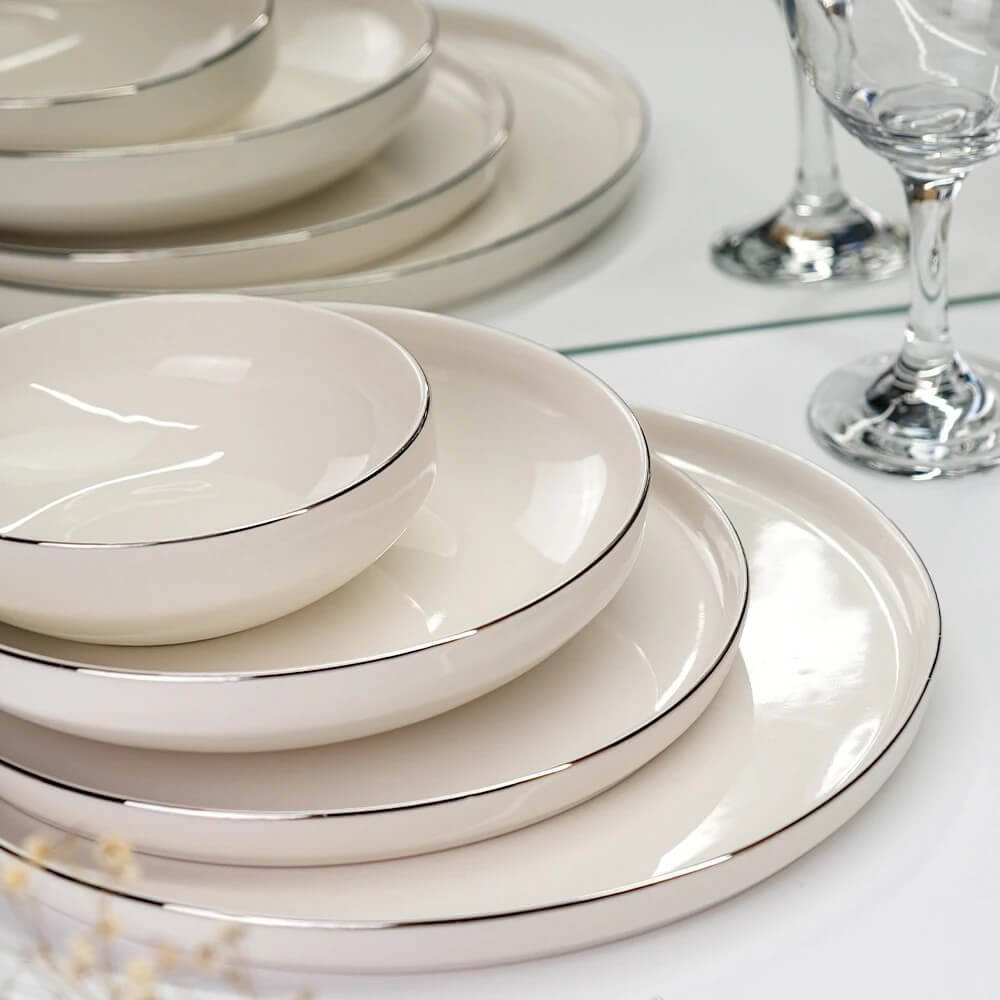 24 Parça Yalın Platin Yaldız Yemek Seti