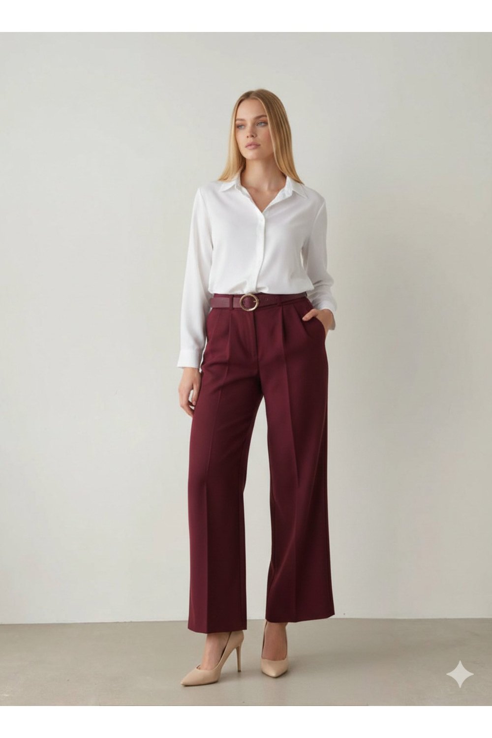 Premium Kalite Tok Kumaş Kemerli Palazzo Pantolon