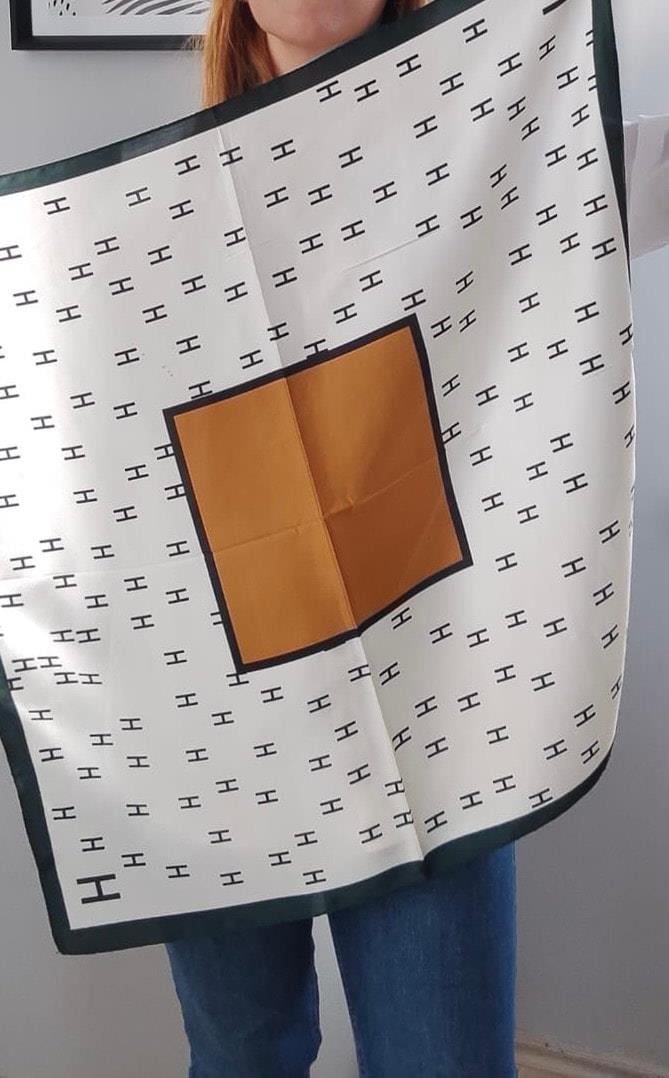 Krem Kahve Saten Fular 70x70