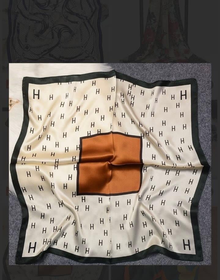 Krem Kahve Saten Fular 70x70