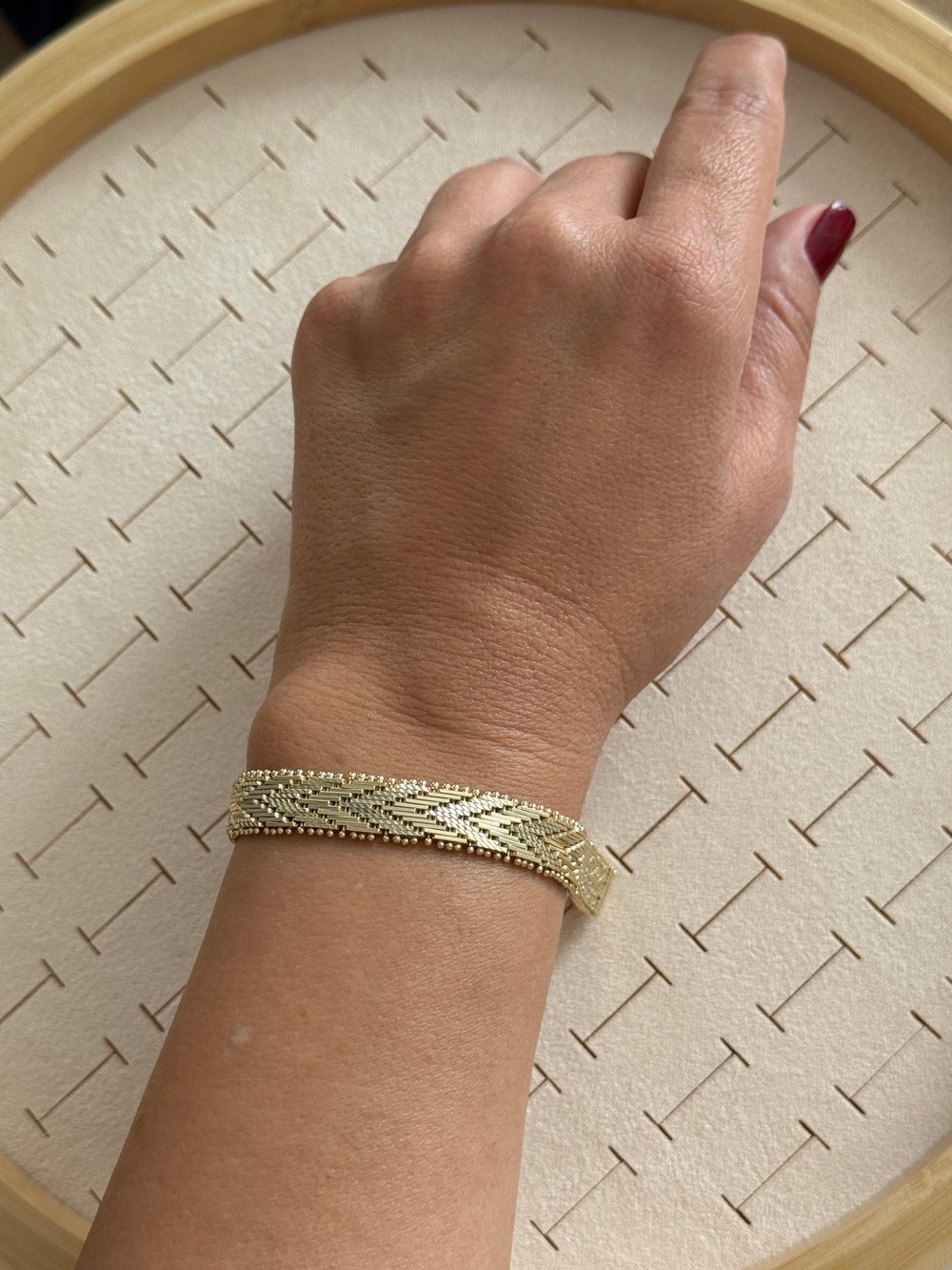 Vip 14k Lazer Kesim Kalın Hasır V Bileklik (19cm)