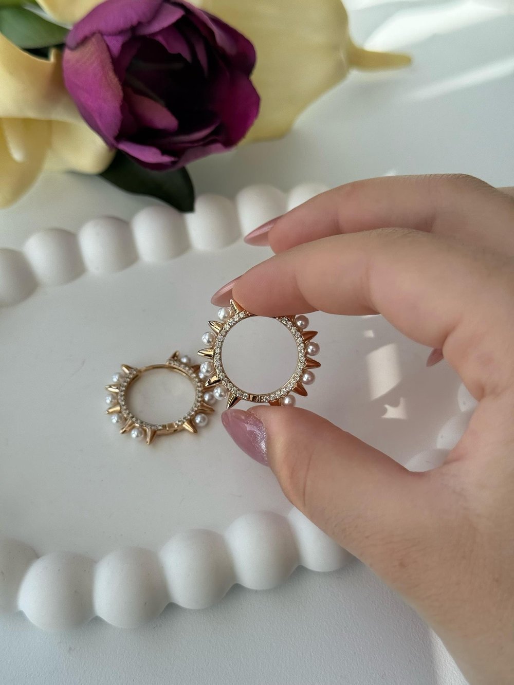 Vip 18k Çivili İncili Küpe