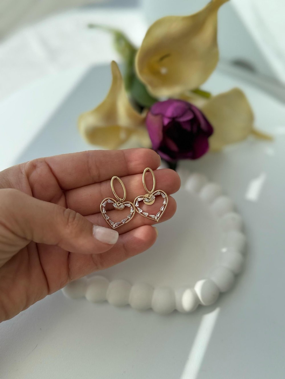 Vip 18k Pullu Zirkon Taşlı Kalp Küpe