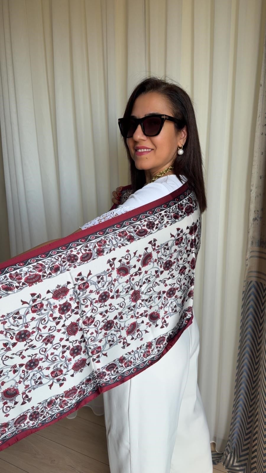 Bordo Biyeli Saten Boyun Fuları