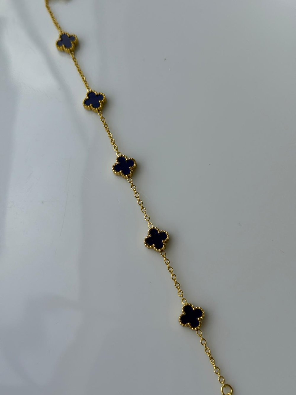 Çelik Minimal Lacivert Yonca Bileklik