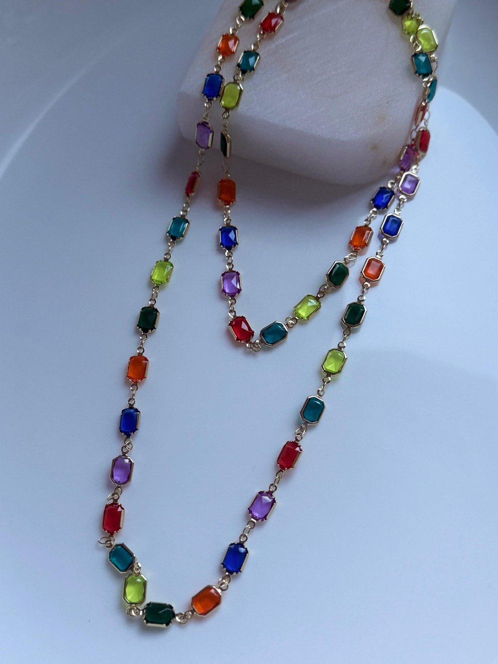 Çelik Renkli Taşlı Kolye- 70cm