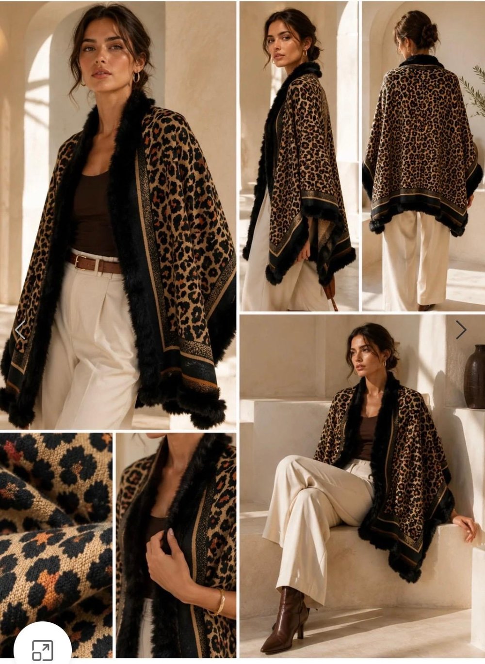 Leopar Desenli Kürklü Şal
