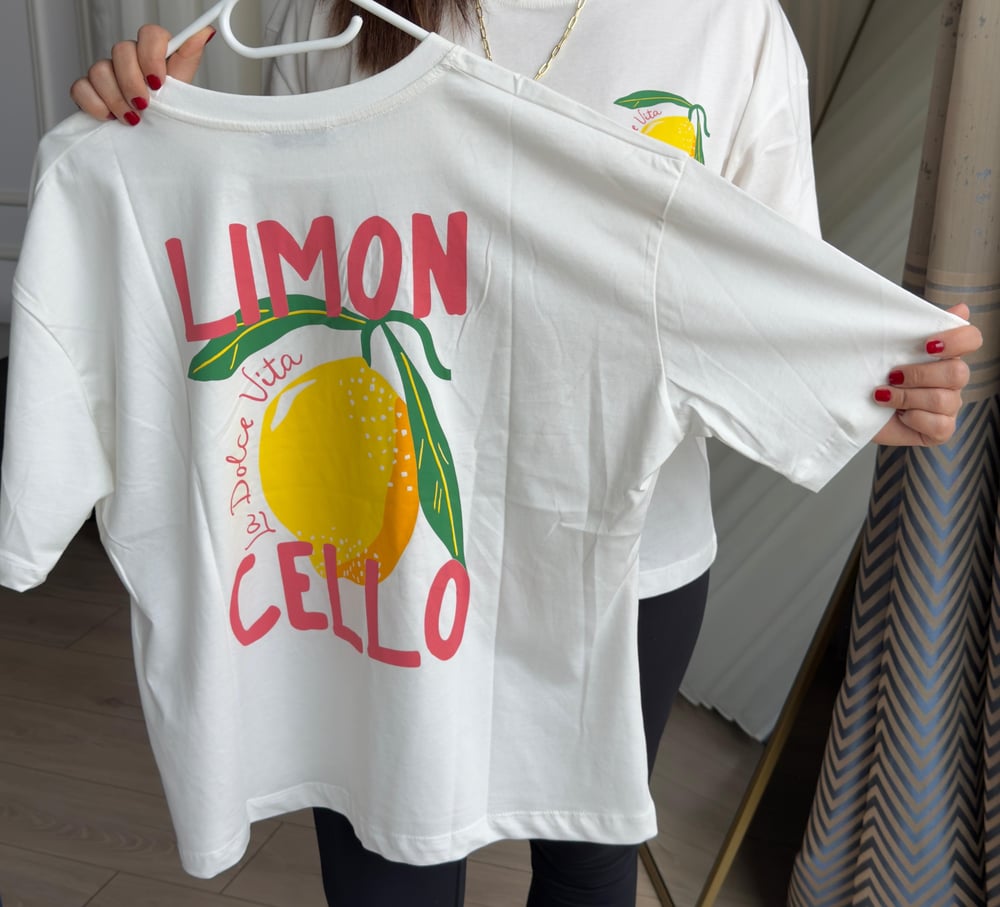 Bisiklet Yaka Pamuklu Limon Baskılı T-Shirt