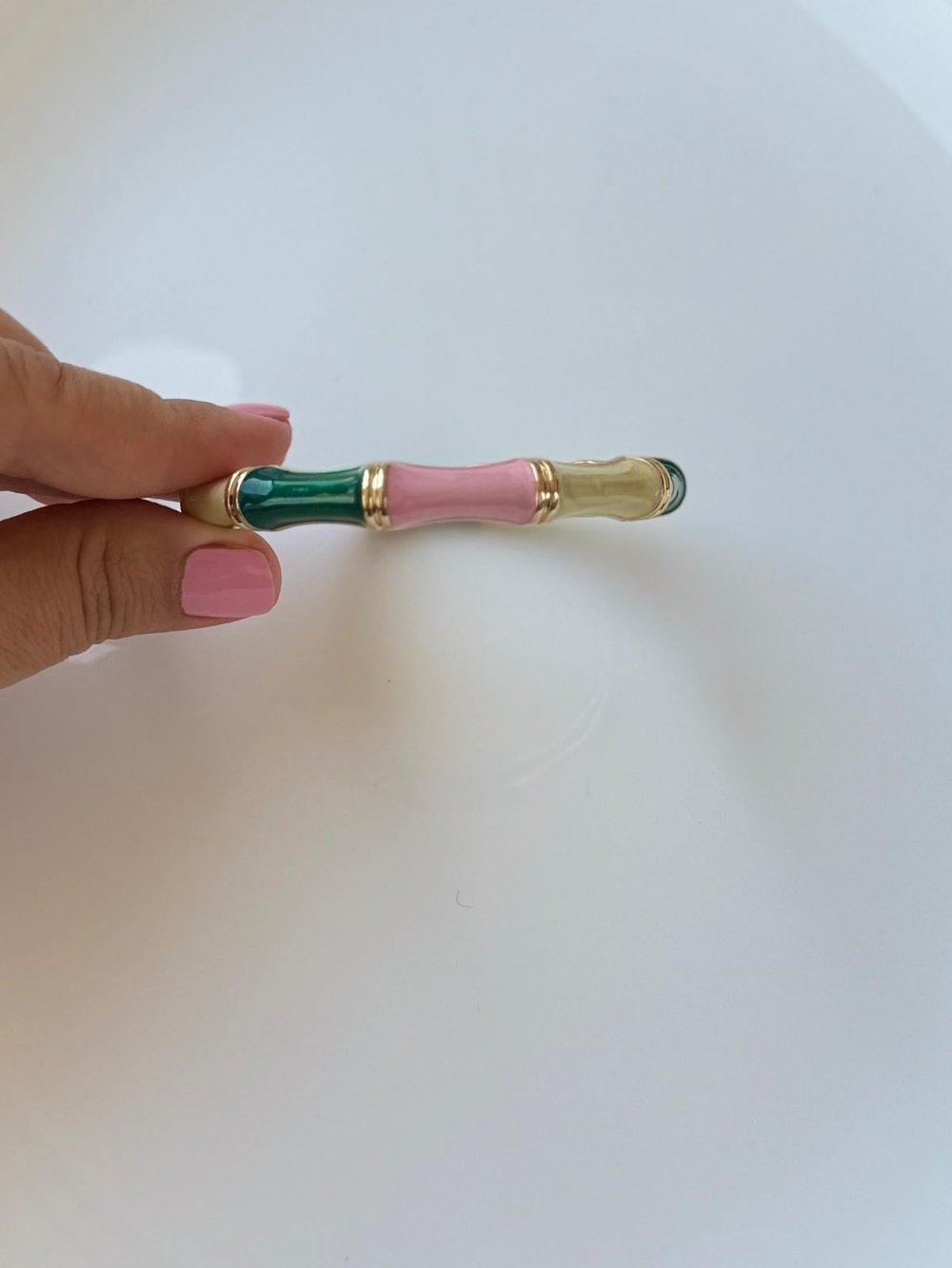 Özel Seri İnce Kelepçe Bileklik-Pembe-Koyu Yeşil-Ekru