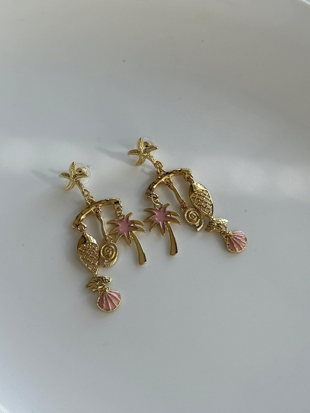 Özel Seri Pembe Palmiyeli Küpe 