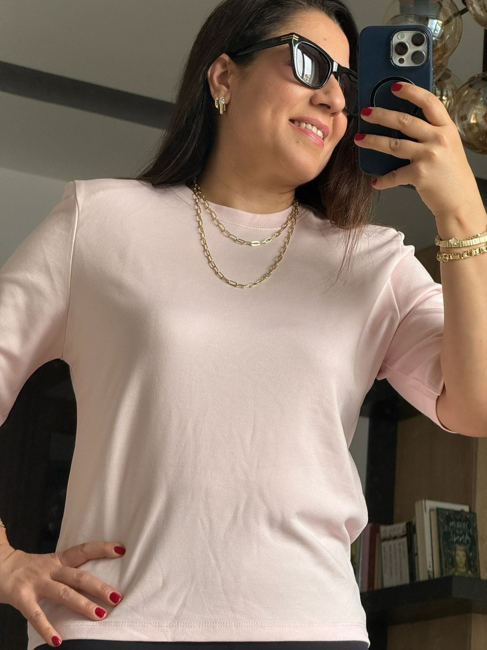 Vatkalı Basıc T-shirt Pudra