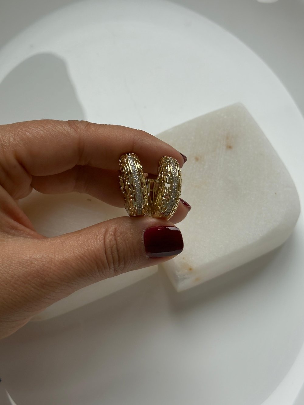 Vip 14k Dore Etnik Taşlı Halka Küpe