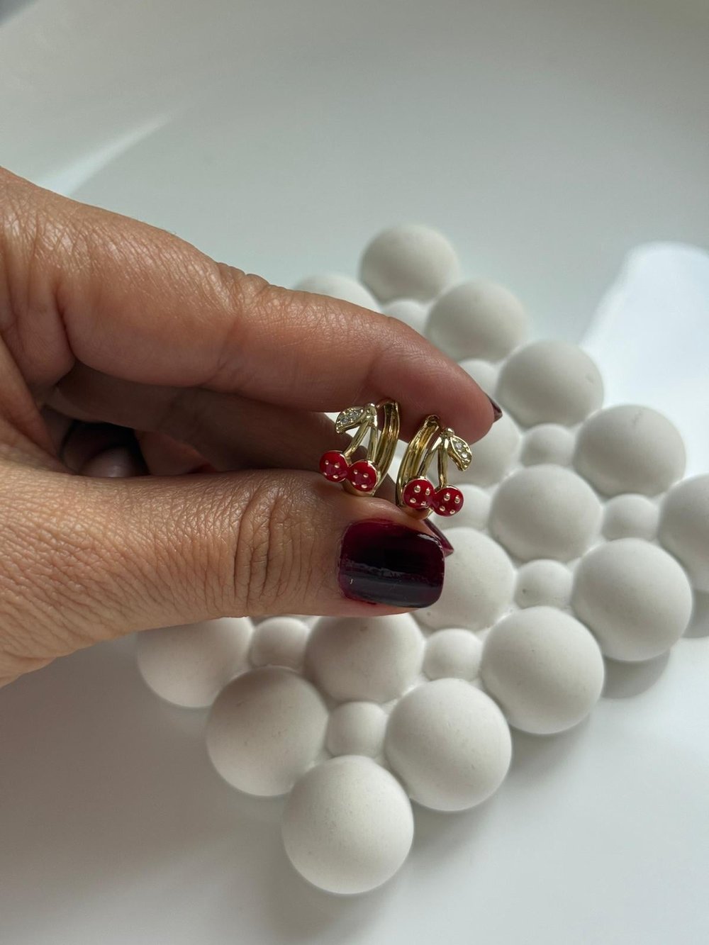 Vip 14k Dore Noktalı Kirazlı Çocuk Küpe