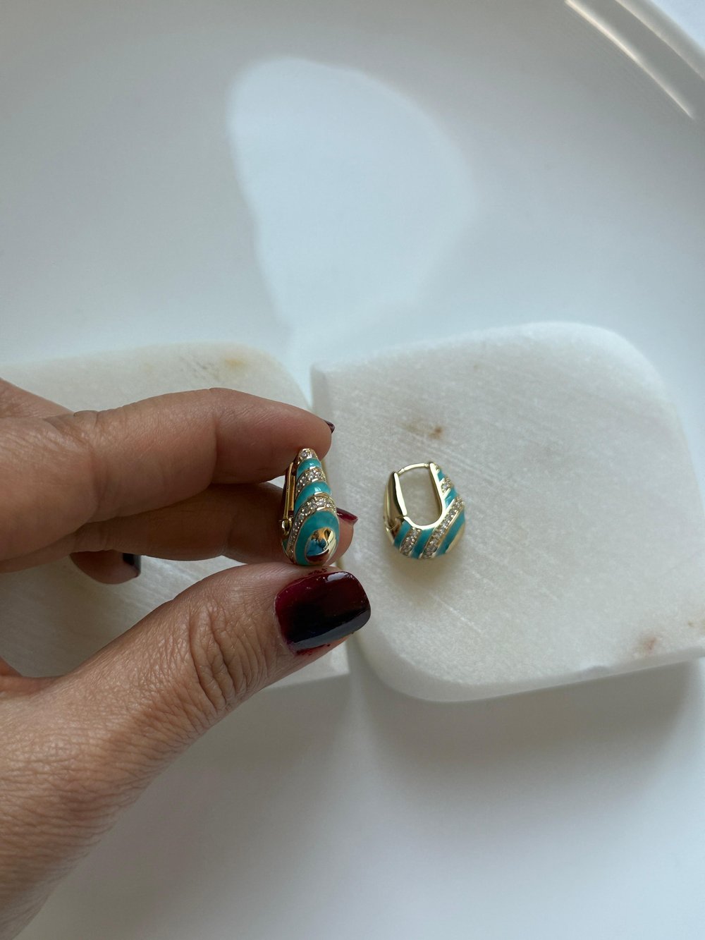 Vip 14k Mavi Mineli Zirkon Taşlı  Oval Küpe