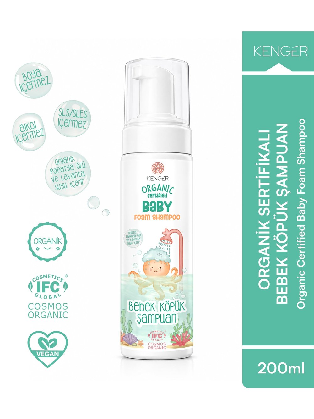 Kenger Organik Bebek Köpük Şampuanı 200ml
