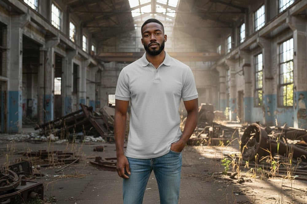 V POLO YAKA TSHIRT %100 PAMUK AÇIK GRİ