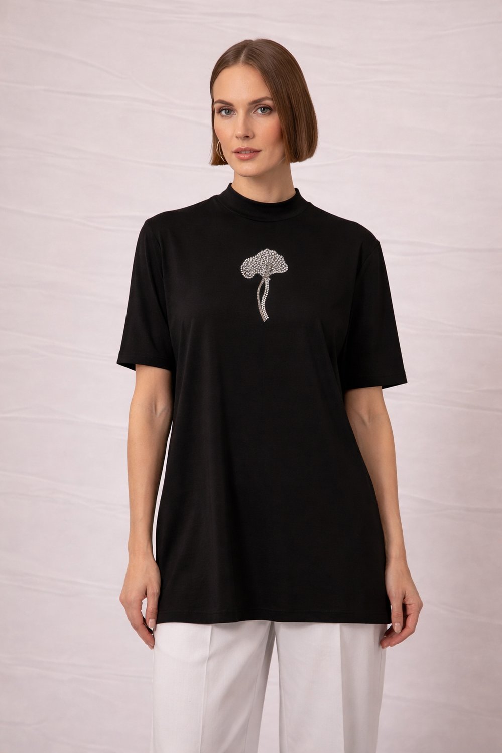 Çiçek Aksesuarlı Bambu Basic Tunik