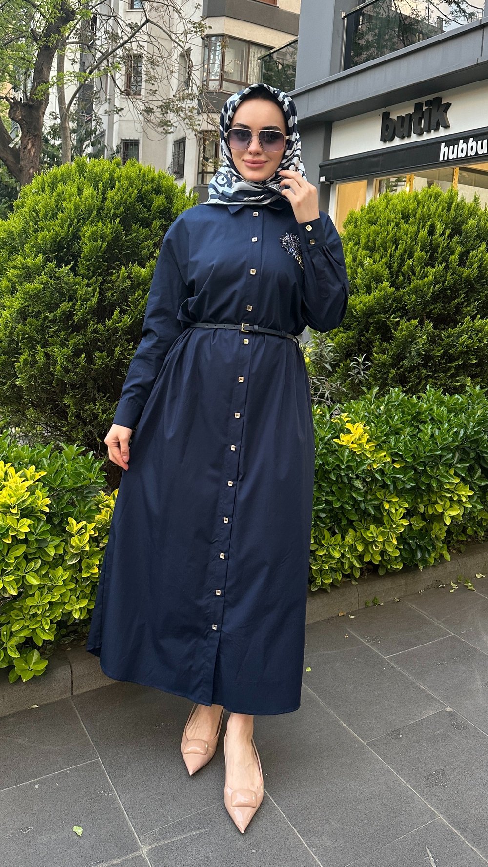 Kemerli Poplin Elbise
