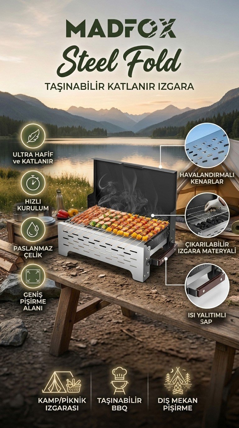 Madfox SteelFold Paslanmaz Çelik Katlanabilir Mangal