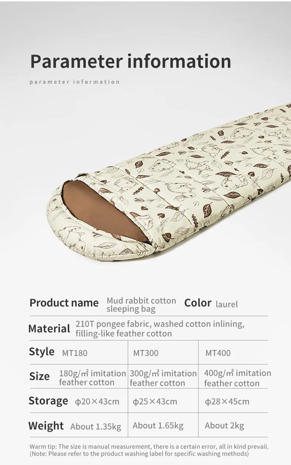 Naturehike Cute Mud Rabbit MT400 Zarf Trazı Pamuklu Uyku Tulumu -18°C