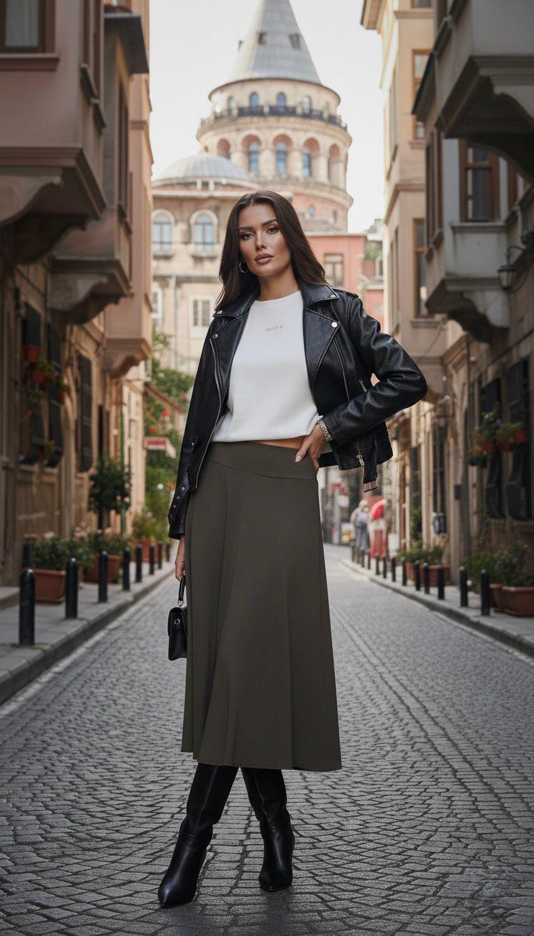 Korsaj Kemerli Antrasit Çan Etek