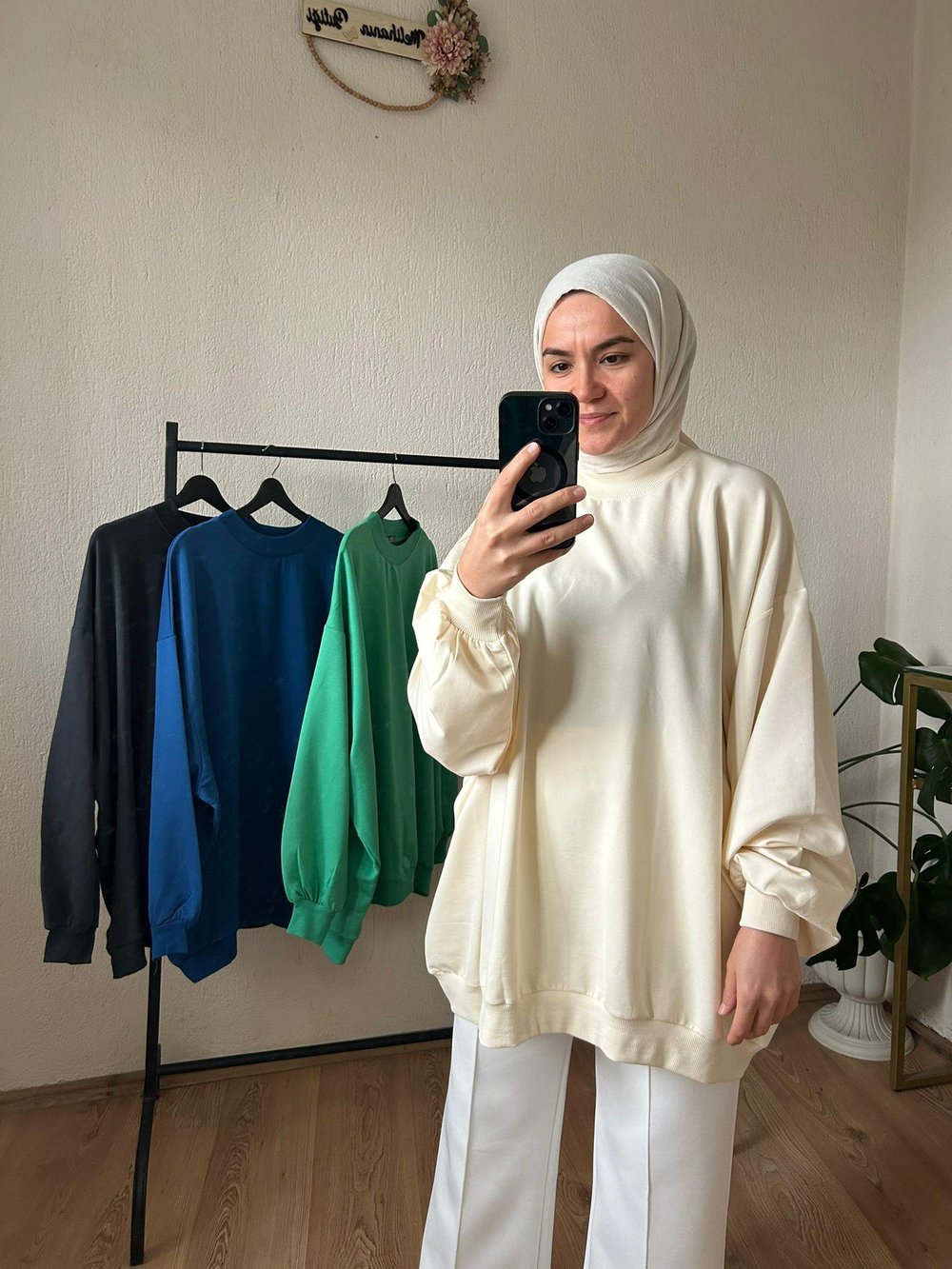 2 iplik oversize ince sweat EKRU