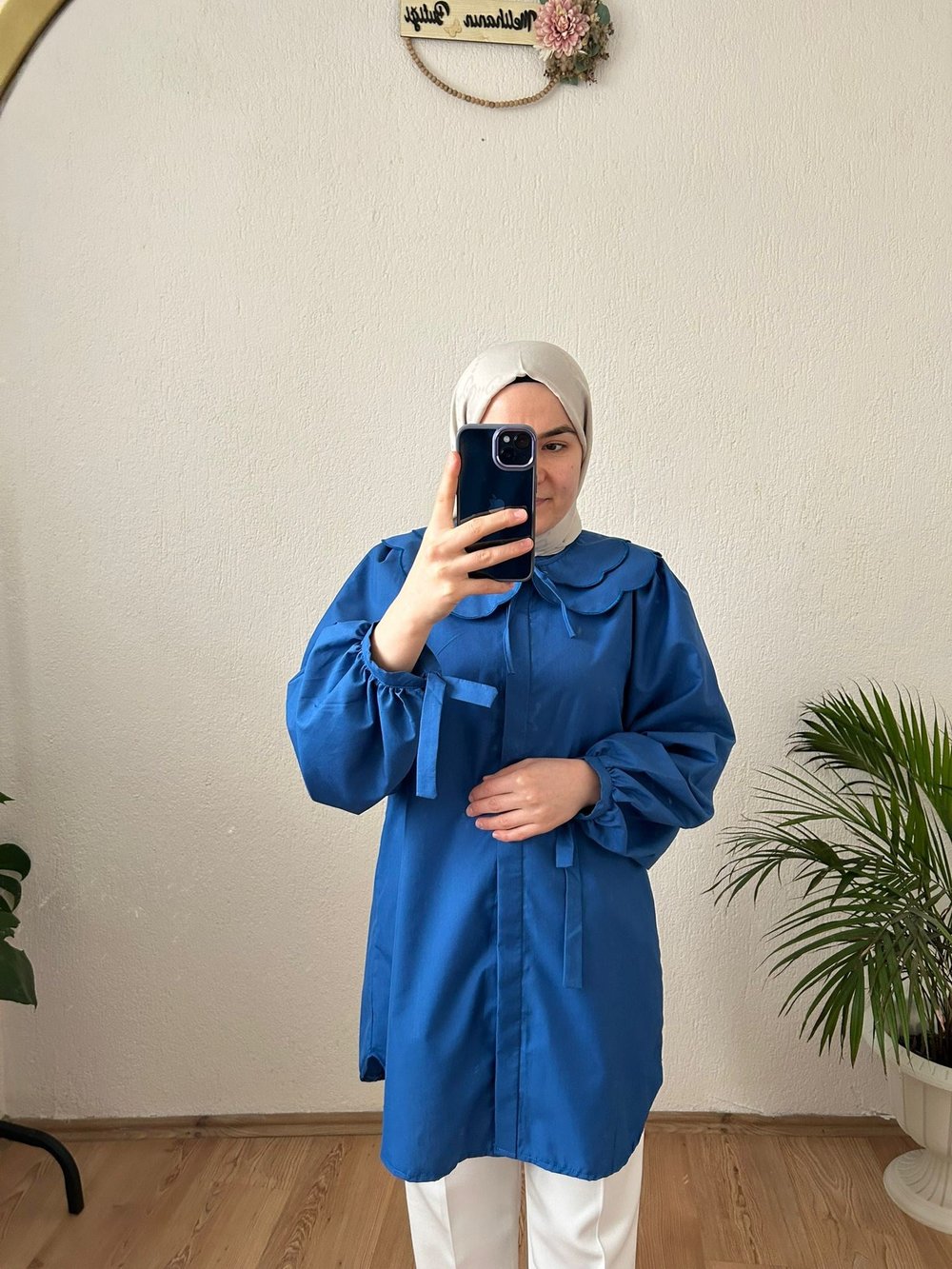 Bebe Yaka Poplin Gömlek Saks Mavi
