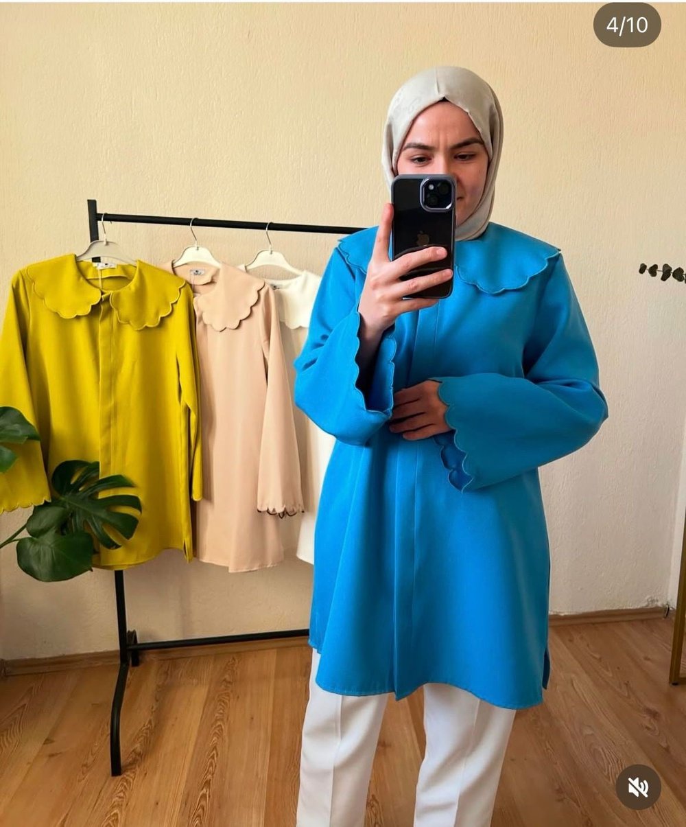 Nakışlı Bebe Yaka Gömlek Mavi