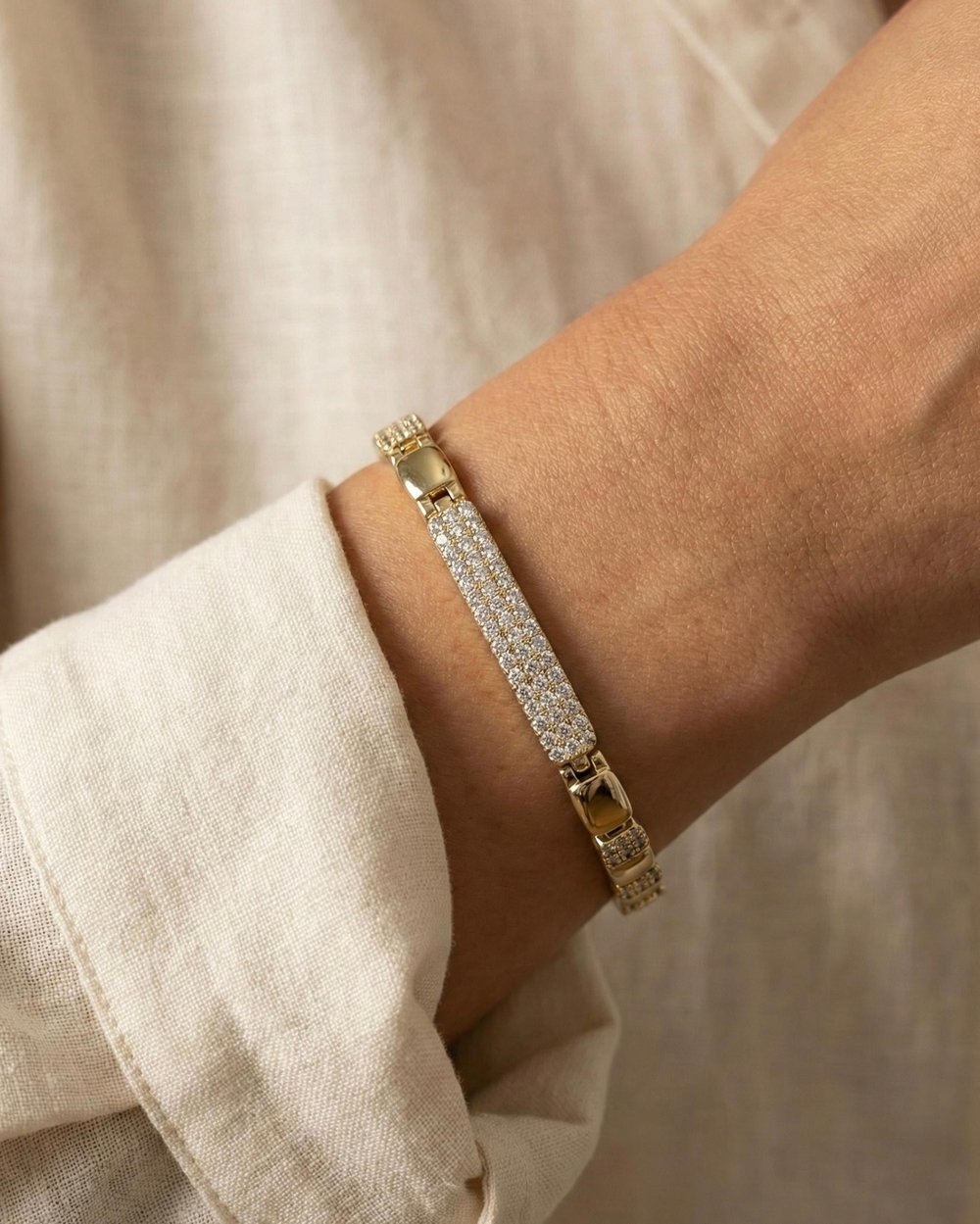 14K Xuping Zirkon Taşlı Plaka Model Bileklik