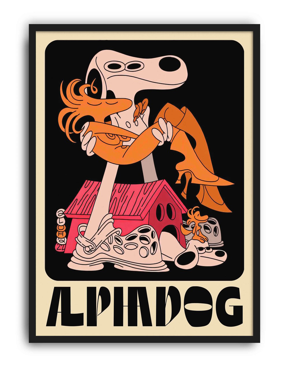 Alpha Dog Modern Duvar Tablosu - Turuncu Siyah Figüratif İllüstrasyon Poster
