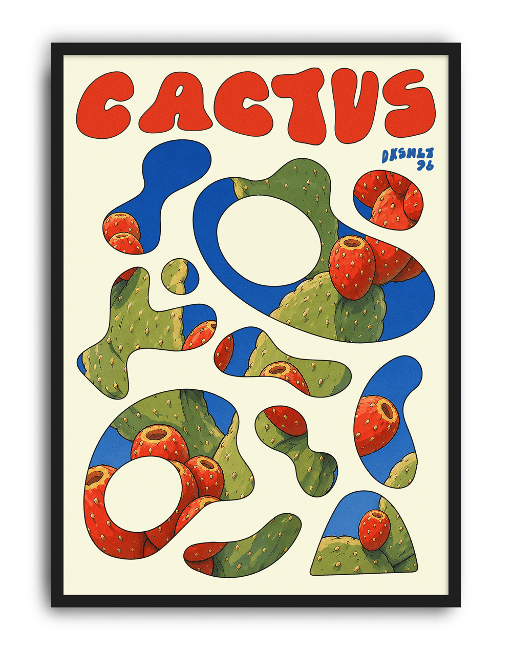 Cactus Flow Modern Duvar Tablosu – Krem Mavi Kaktüs Poster