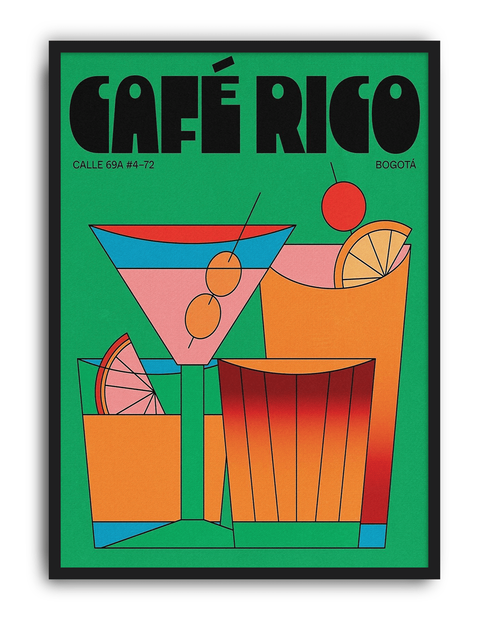 Café Rico Modern Duvar Tablosu – Yeşil Kokteyl Bar Poster