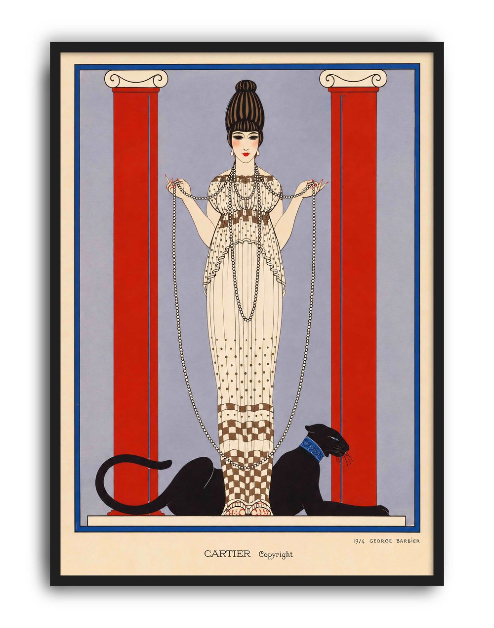 Cartier Panthère (1914) – Georges Barbier Art Deco Vintage Moda İllüstrasyonu Posteri