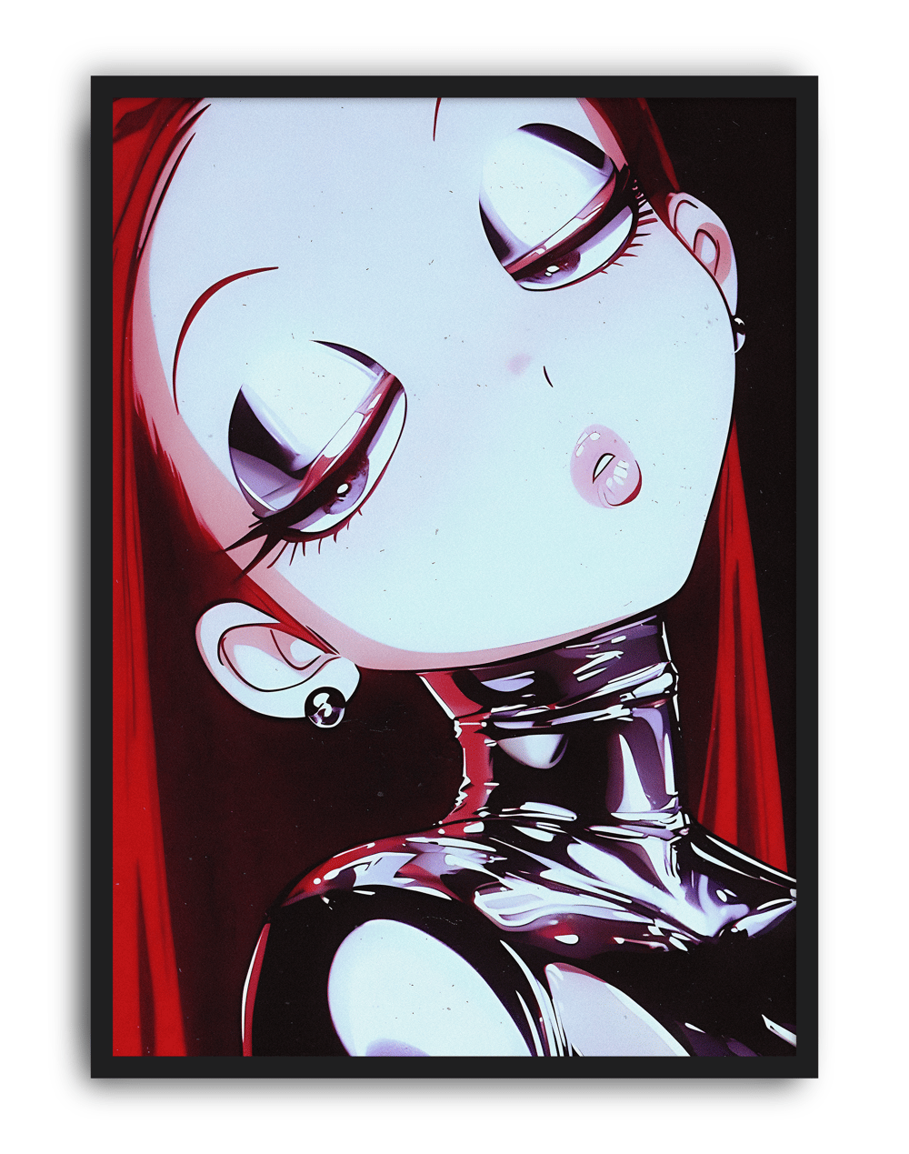 Crimson Chrome Modern Duvar Tablosu – Kırmızı Siyah Anime Poster