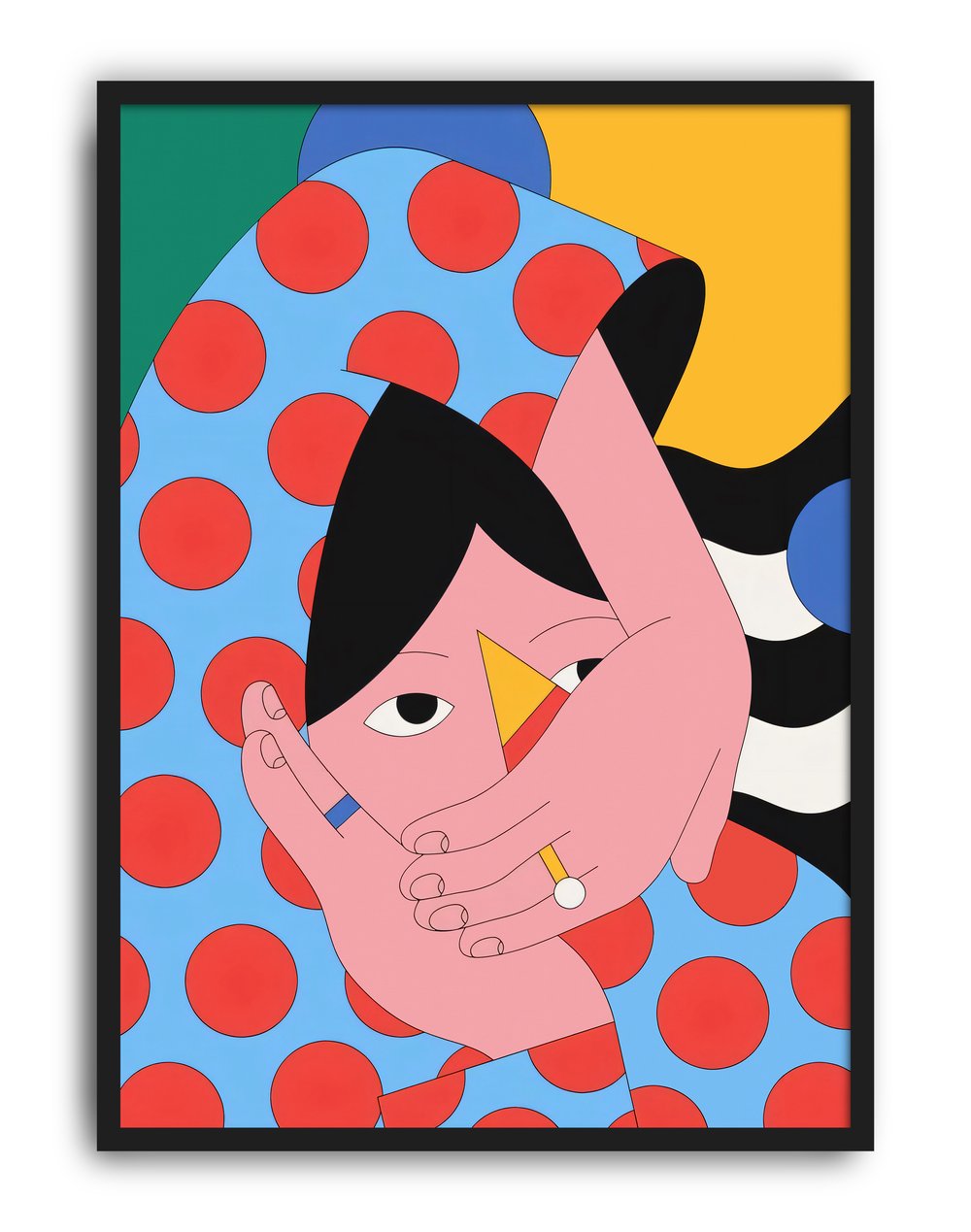 Dot Face Modern Duvar Tablosu – Mavi Kırmızı Figüratif Poster