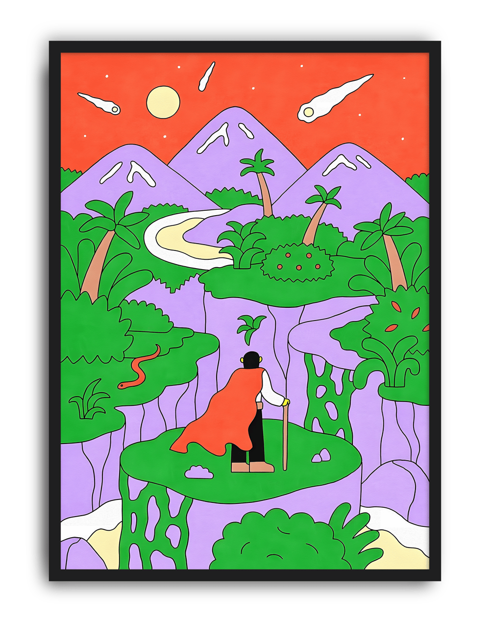 Dream Valley Modern Duvar Tablosu – Renkli Sürreal Manzara Poster