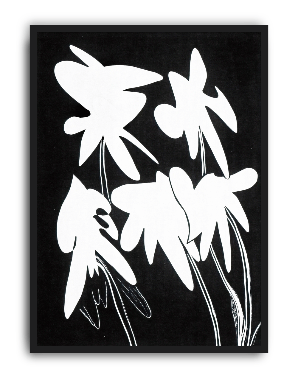 Echo Bloom Modern Duvar Tablosu – Siyah Beyaz Minimal Çiçek Poster