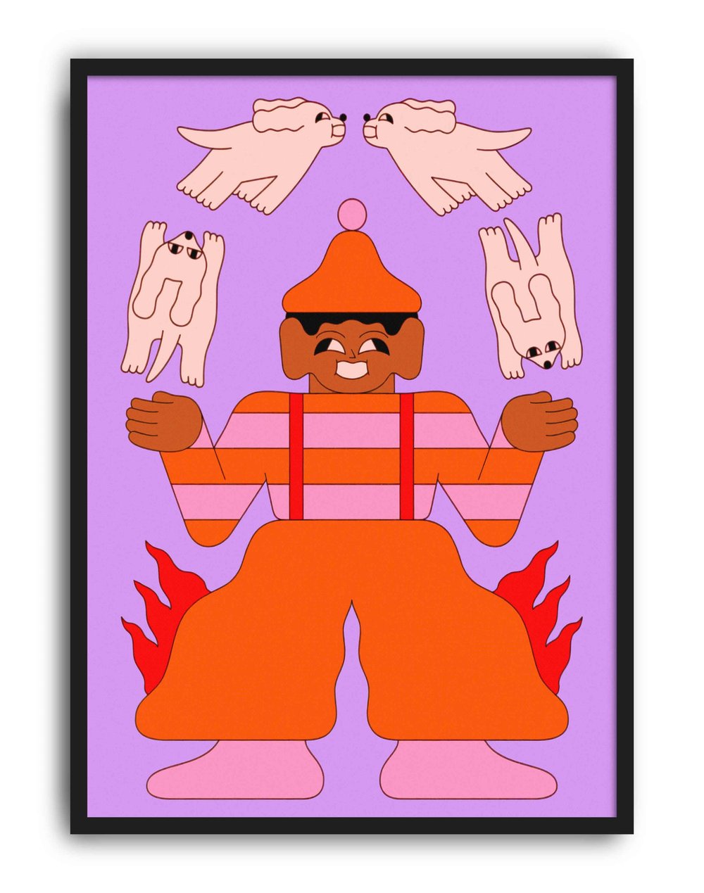 Flame Juggler Mor Turuncu Figüratif Duvar Tablosu - Mor Zeminli İllüstrasyon Poster